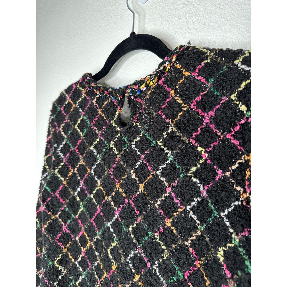 Zara Black Multicolor Boucle Knit Sweater with Pearl Detail on Sleeves Top S - Picture 11 of 14